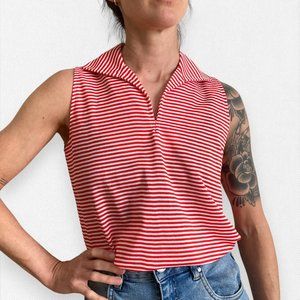 Vintage Red and White Striped Sleeveless Polo Camisole